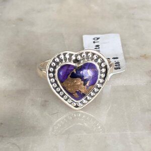 NEW Purple Dahlia Heart Beaded Silver Ring Size 8